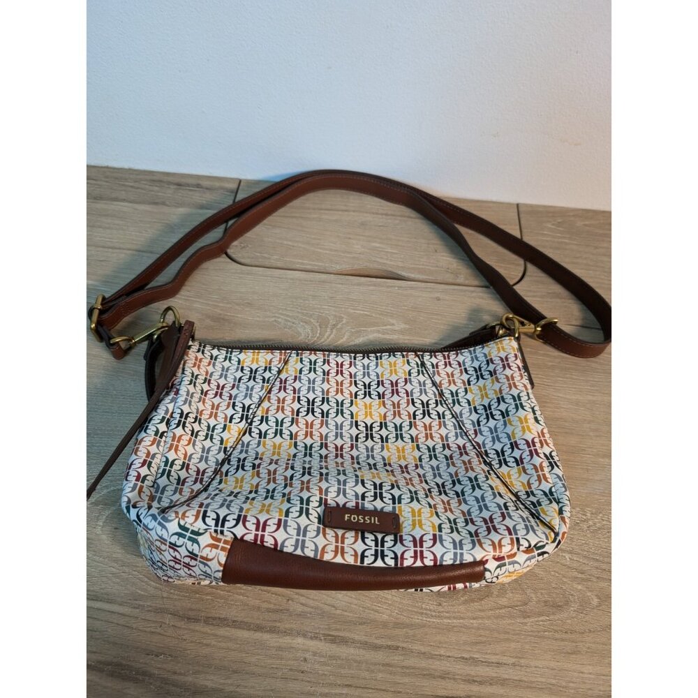 Fossil Skylar Neutral Crossbody Handbag Leather Womens Bag Multicolor Logo